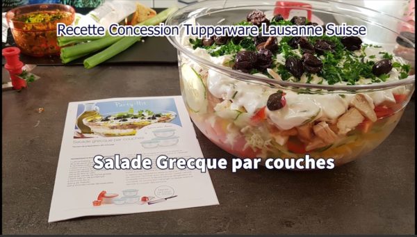 Vidéo de la recette Salade Grecue par couches présentée par Marie-Thérèse C.